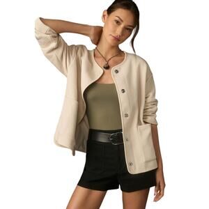 SANCTUARY Textured Knit Long Sleeve Shacket Snap Closure Pockets Cream NWT Small